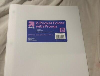 up&up 2 Pocket Plastic Folder with Prongs White Polypropylene