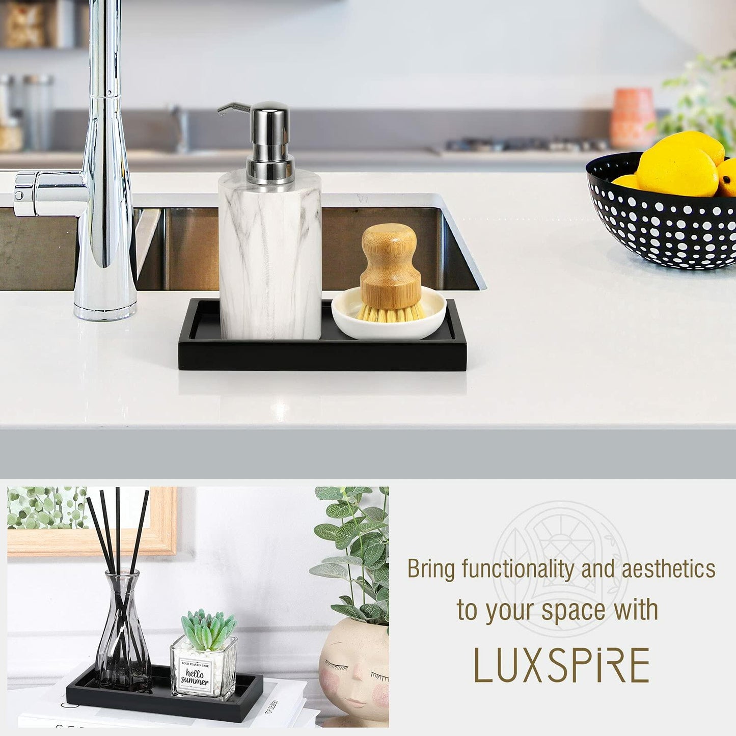 Luxspire Bathroom Vanity Tray Resin Organizer 8x4in Matte Black Mini