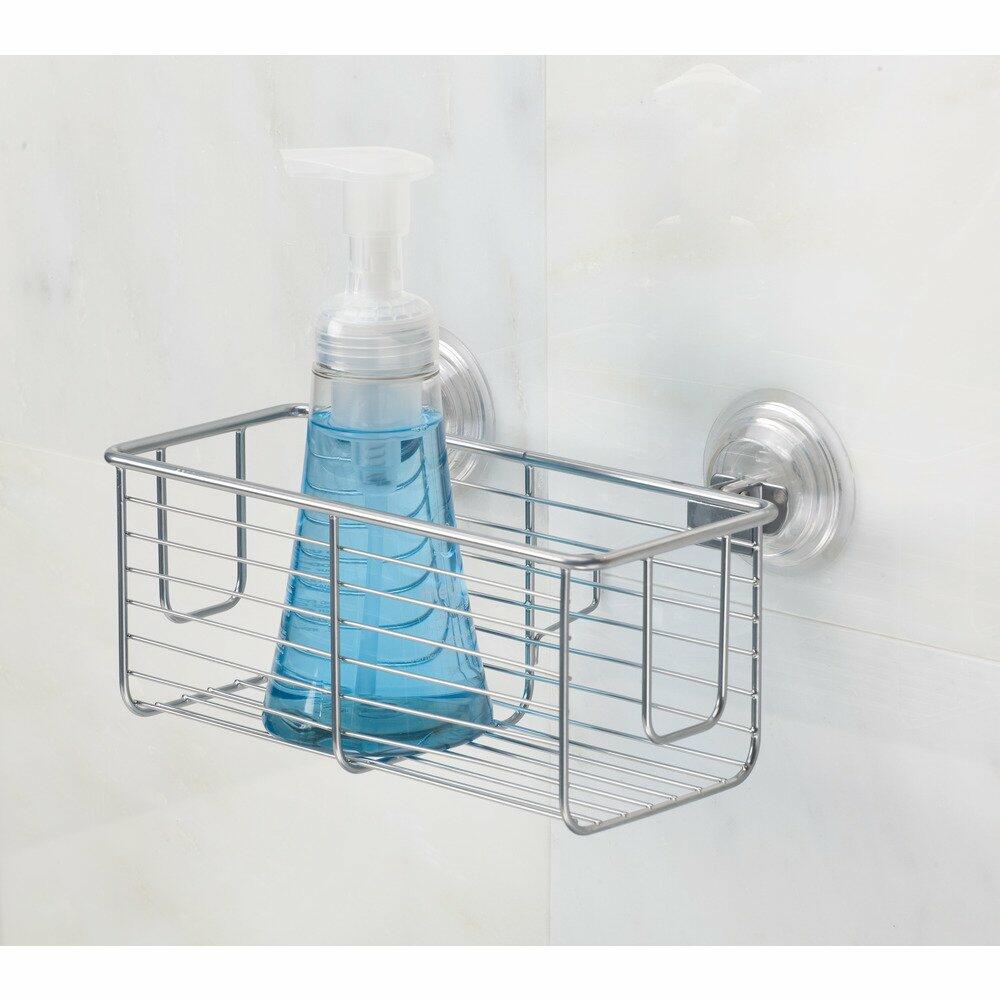 InterDesign Classico Bathroom Shower Suction Caddy Basket Silver Rust Resistant