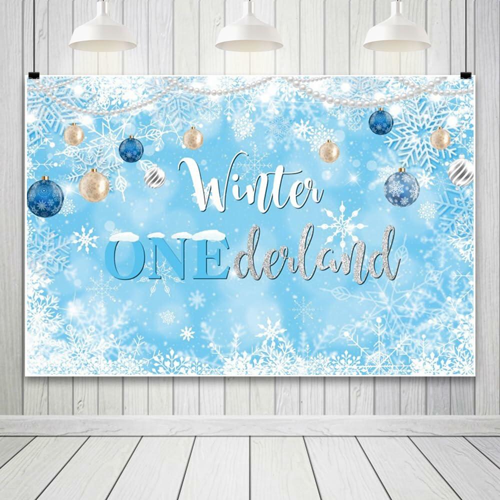Winter Onederland Birthday Banner Snowflake Blue 70.9x43.3 Inch