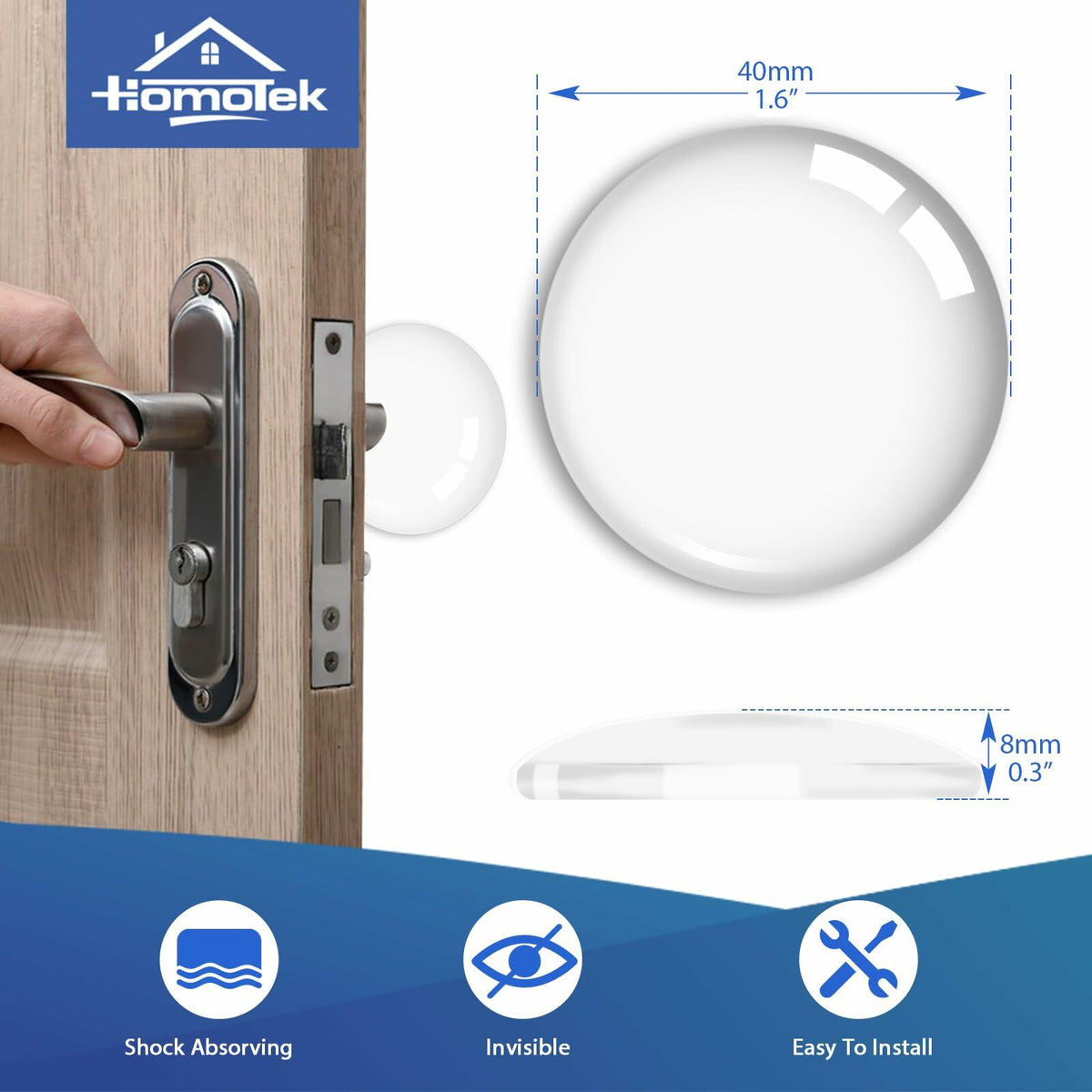 HOMOTEK Clear Door Stoppers 12 Pack 1.6in Transparent Round Wall Protector