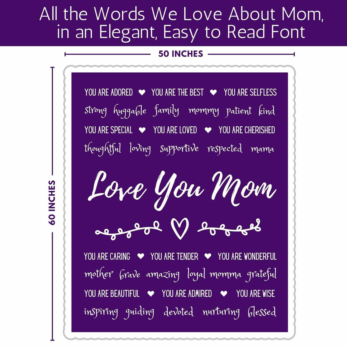 FILO ESTILO Love You Mom Sherpa Throw Blanket 60x50 Purple Violet