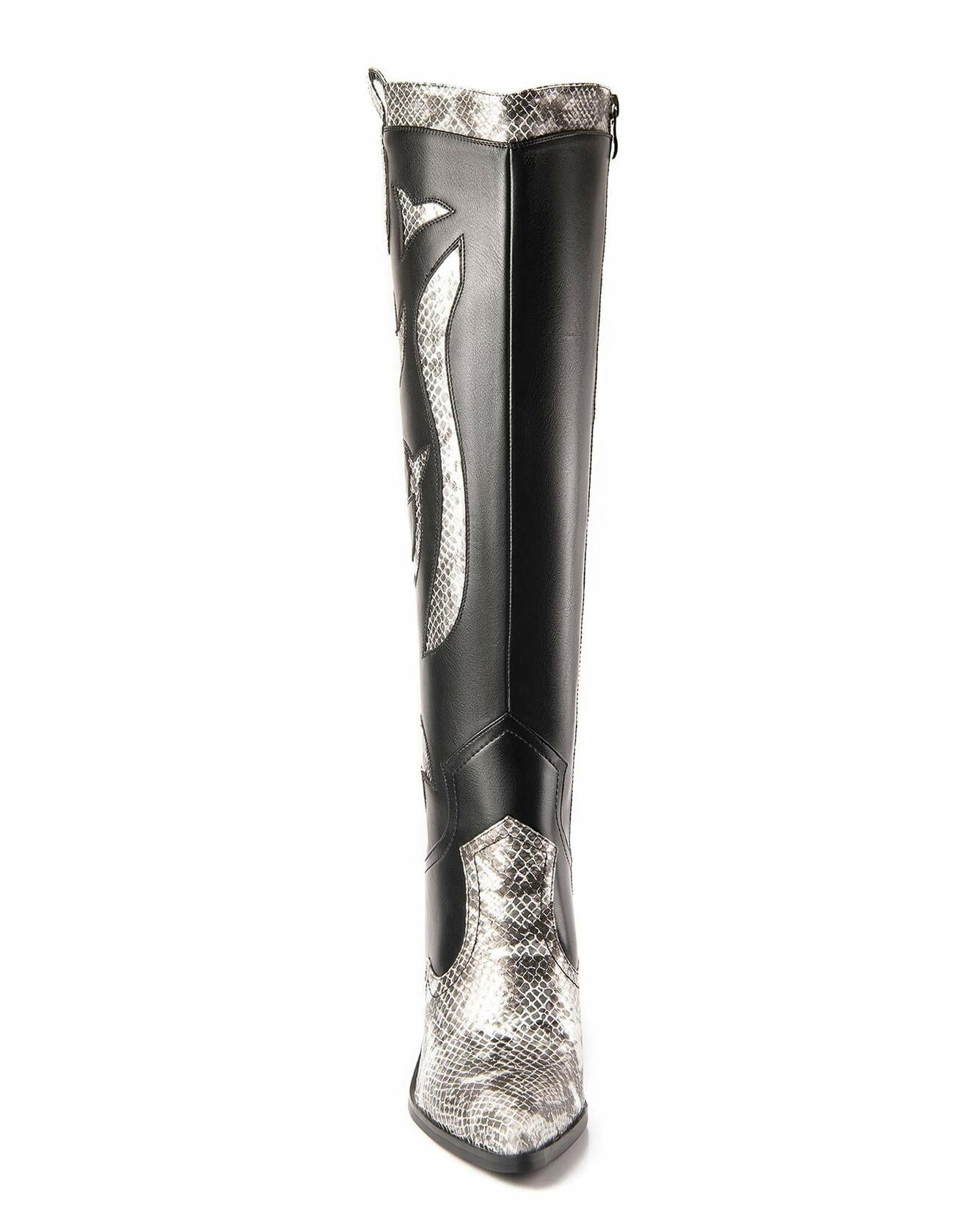 ANN CREEK Women’s Boma Western Knee-High Boots Black/White Snake 6.5