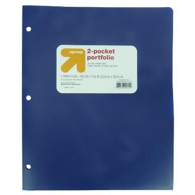 up&up 2 Pocket Plastic Folder Blue Durable Office School Supply