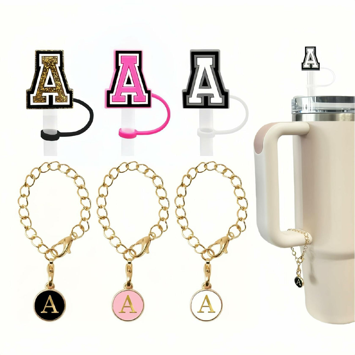 [Like New] IN Chenthy 3PCS 10mm Letter Straw Cover Cap Initial Charms for Stanley 30&40 Oz