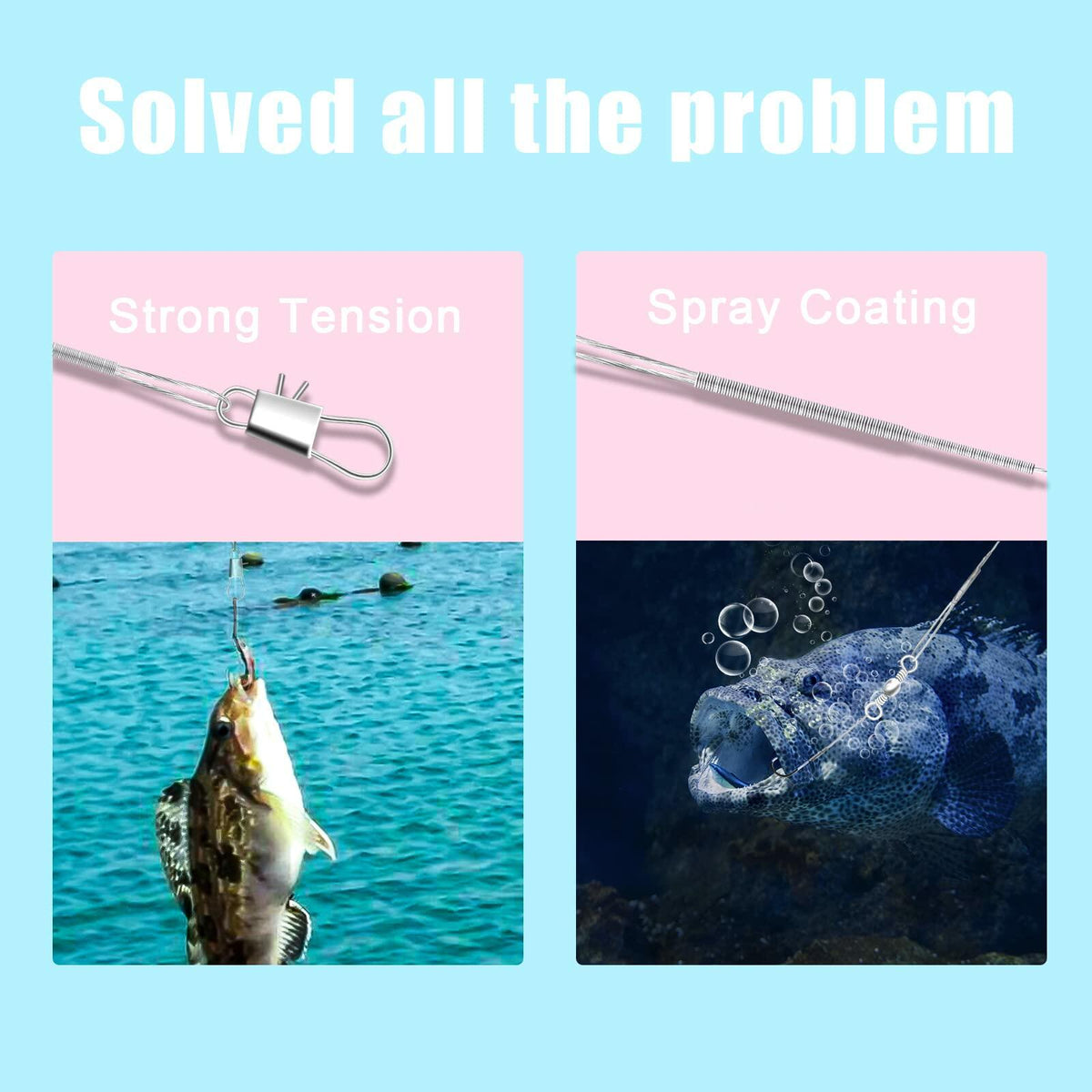 KINBOM Fishing Leaders 60pcs Steel Wire Line w/ Swivel Buckles Silver