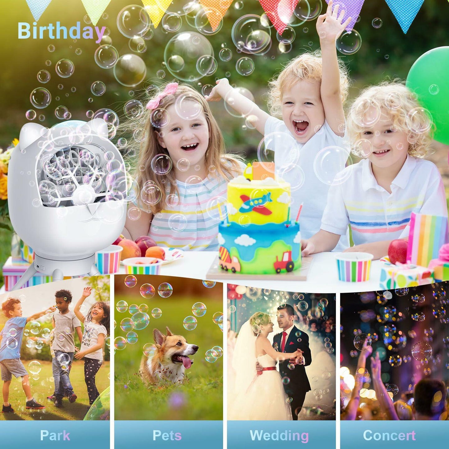 UckPure Rechargeable Bubble Machine 180° Rotating 38000 Bubbles/min 500ml White