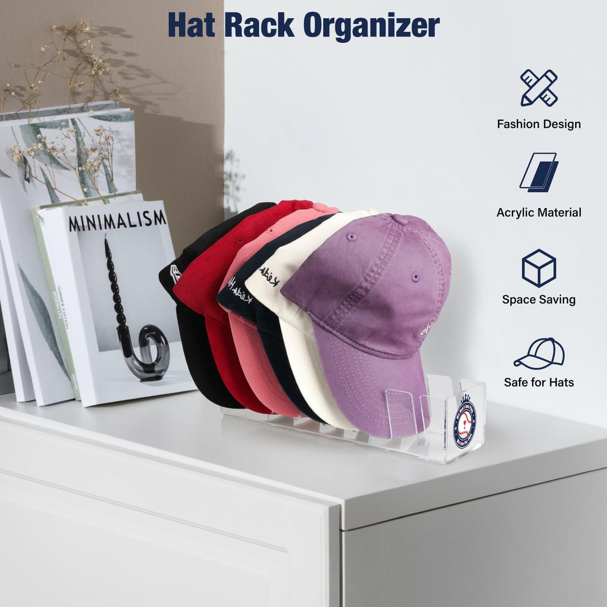 Donkiyana Acrylic Baseball Cap Hat Stand Organizer 14 Caps 2 Pcs Clear