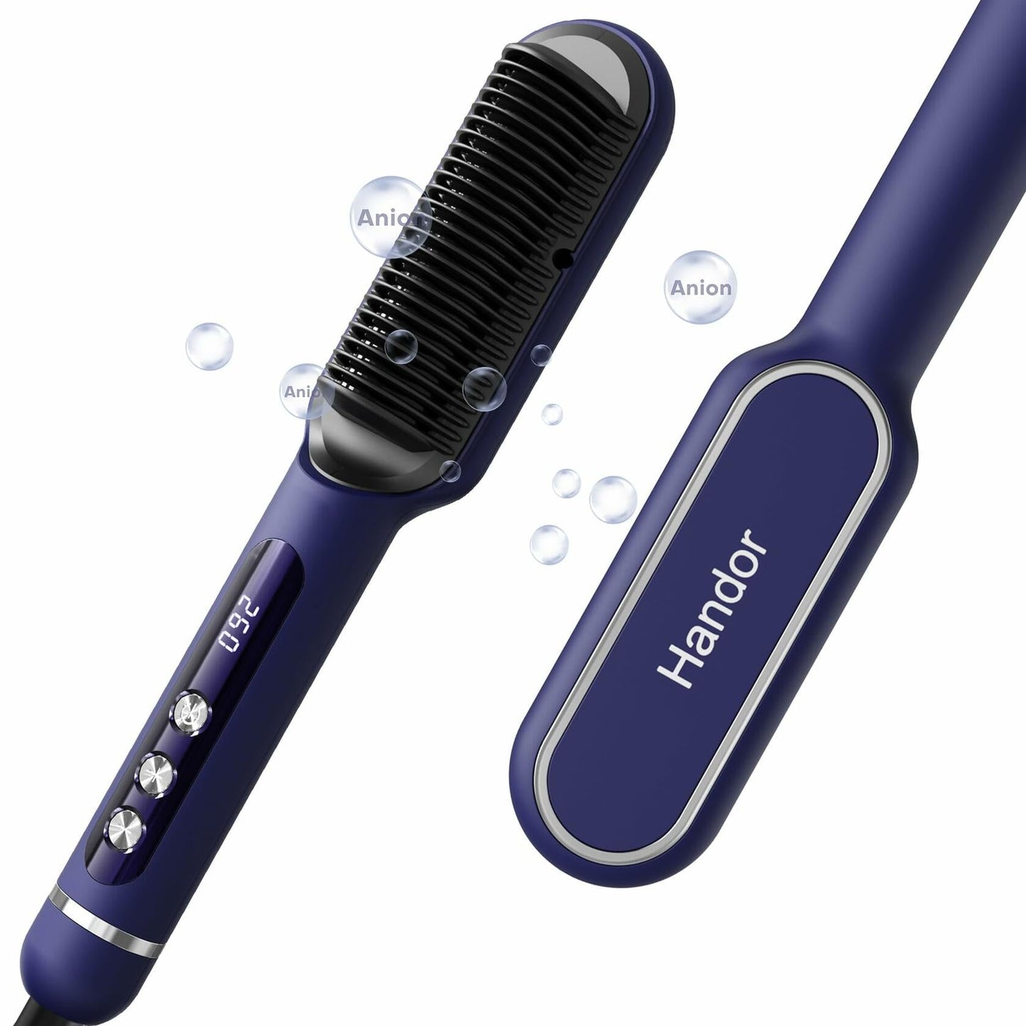 RakRlek Handor Ionic Hair Straightener Brush 9 Temp Settings Fast Heating Blue