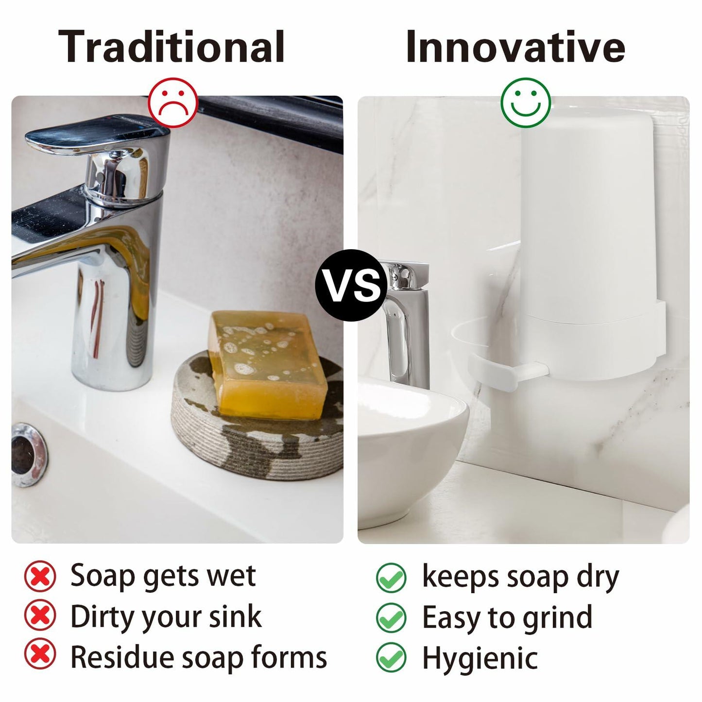 WSLFOKIDA Soap Dispenser with Built-in Blade Wall-Mountable Adjustable White