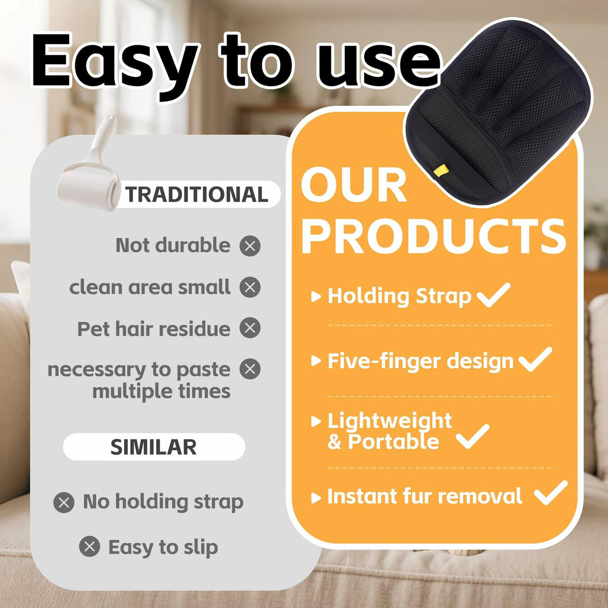 Yangmu 2pcs Electrostatic Pet Hair Remover Gloves for Cats & Dogs Reusable