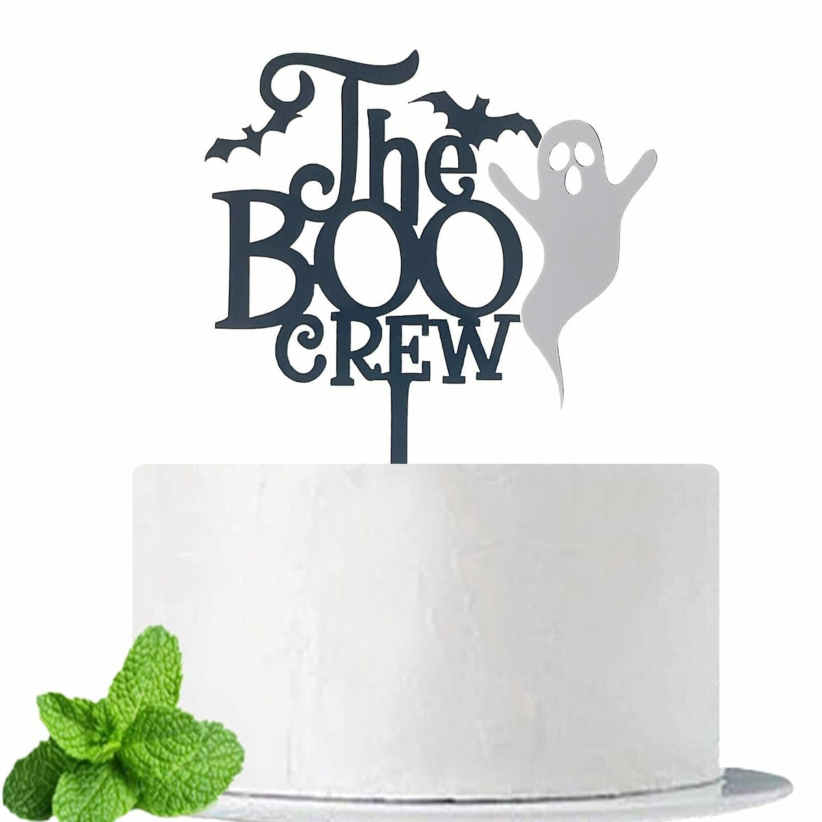 JIEEIN The Boo Crew Halloween Cake Topper Black Acrylic 1 Piece