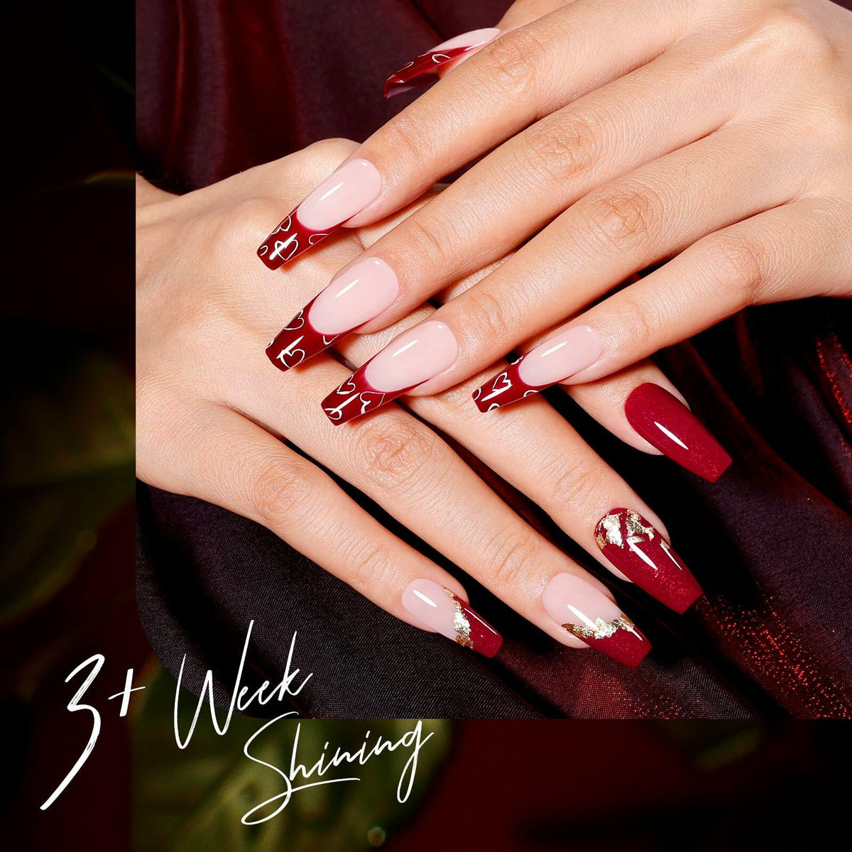 GELLEN Gel Nail Polish Set 6 Colors Burgundy Red Glitter Crimson Celebration