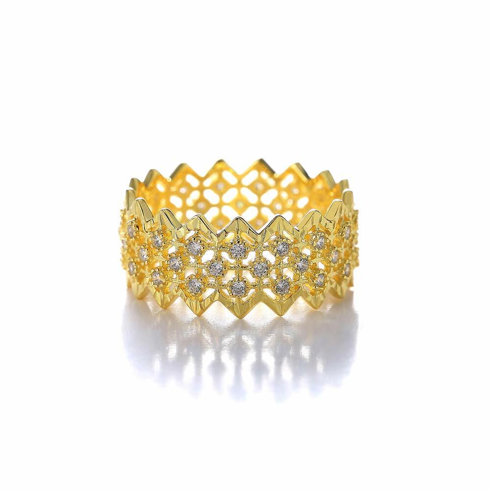 Mozume 14K Gold Plated Sterling Silver Ring Eternity Band (Gold 2, 8)