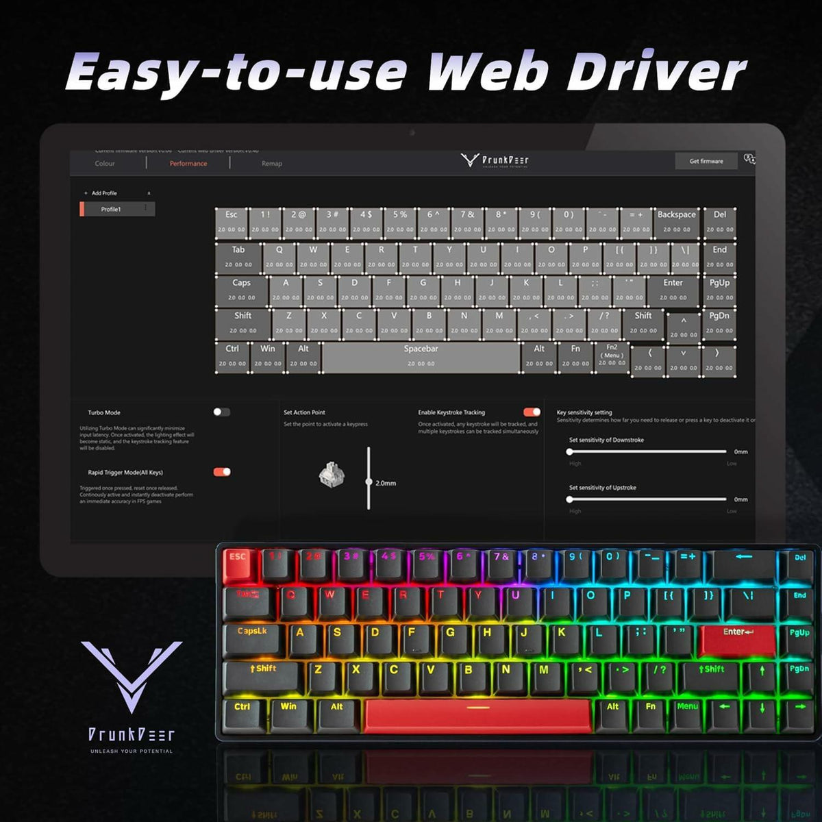 DrunkDeer G65 Gaming Keyboard Rapid Trigger Magnetic Switch RGB Black