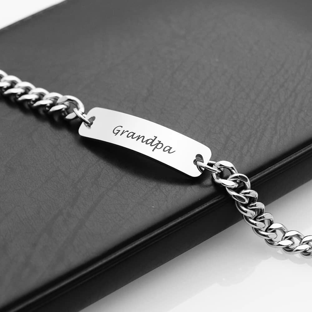 Huiuy Engraved DAD Stainless Steel Link Bracelet Silver 9 Inch
