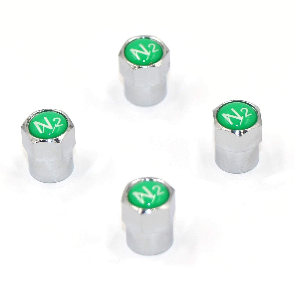 ACCRETION Chrome Brass Valve Stem Caps N2 Nitrogen Logo 4 pcs Red/Silver