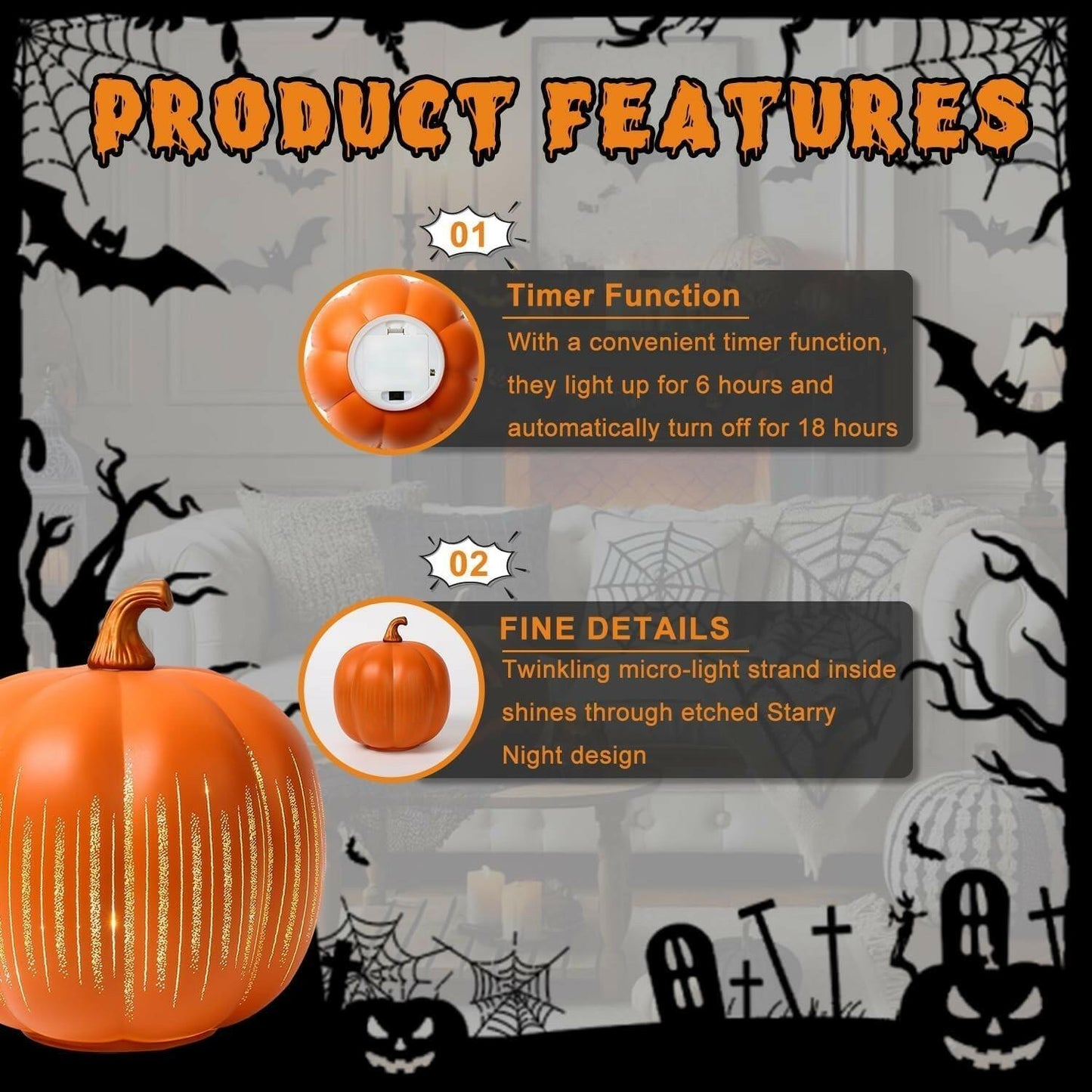 YCNASSS Thanksgiving Starry Night LED Pumpkin Lights Decorative Timer