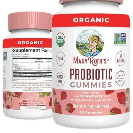 MaryRuth Organics Organic Probiotic Gummies, Strawberry, 5 Billion CFU, 60 Count