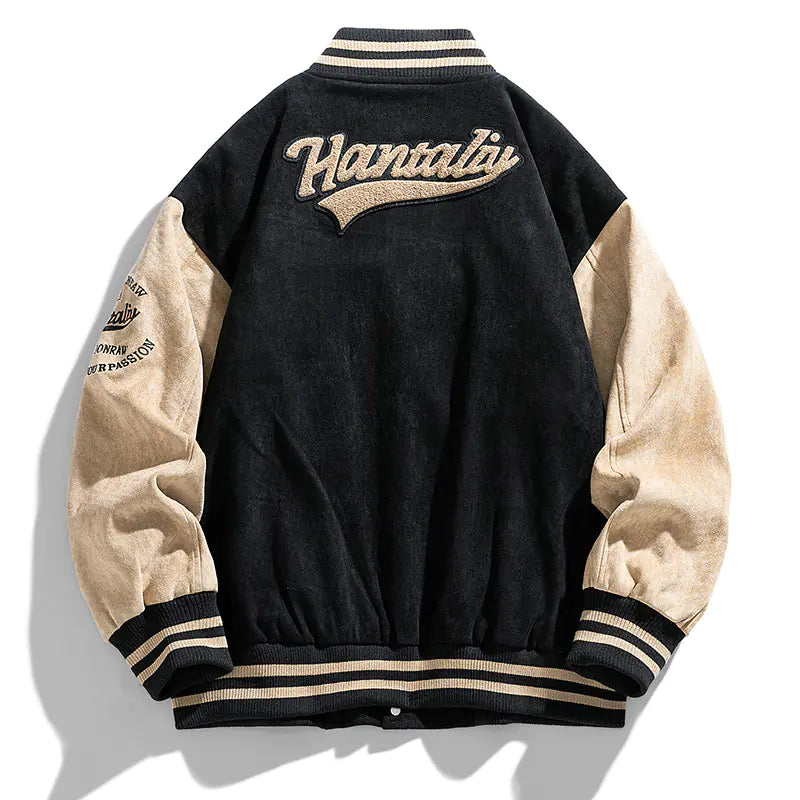 Style Loft Collection Hoboken Suede Logo Embroidered Lightweight Baseball Jacket