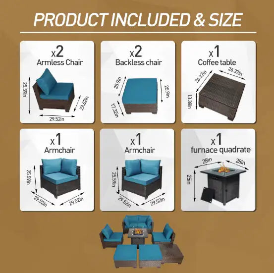 Style Loft Collection All-Weather 8-Piece Wicker Rattan Patio and Fireplace