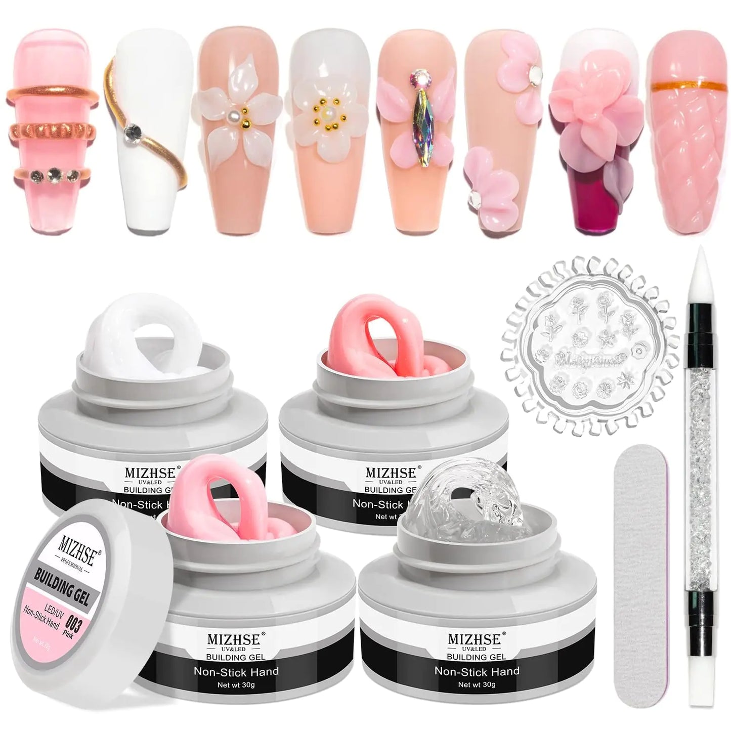 MIZHSE Solid Builder Gel, Nail Sculpture Gel Non-Sticky 4 Colors Nude Clear White Pink Hard Builder Gel Nails UV LED Nail Extension Gel For Nail Salon Home Manicure C-Classic Colors * 4