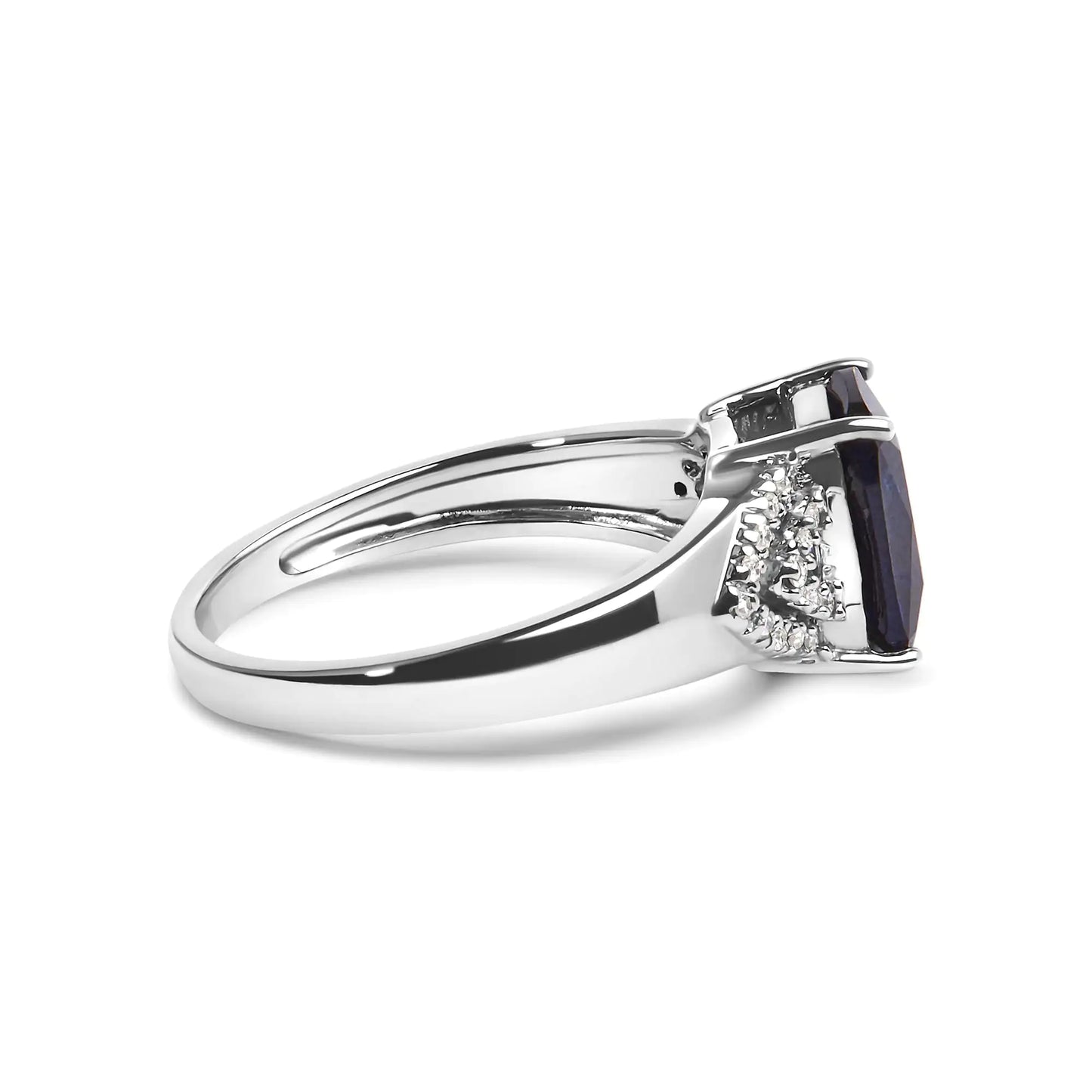 Style Loft Collection Blue Sapphire and White Diamond .925 Sterling Silver 9X7 mm Cushion Cut Step up Engagement Ring (I-J Color, I3 Clarity)