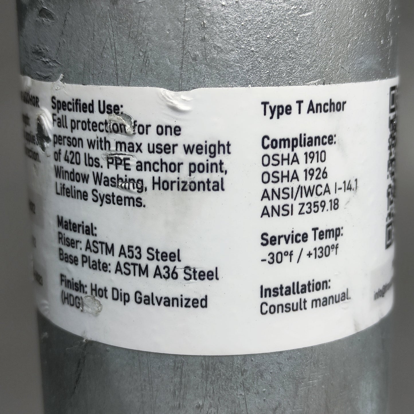 FRONTLINE Fall Protection RO12 Commercial Roof Anchor 14" OSHA ANSI Compliant