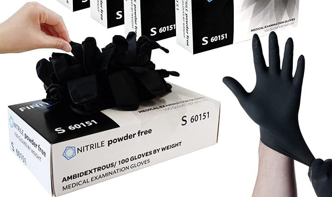 Disposable Powder Free Nitrile Gloves, Black
