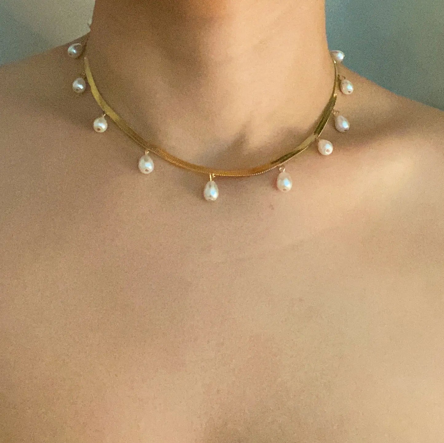 Style Loft Collection 18kt Pearl Drop Herringbone Necklace