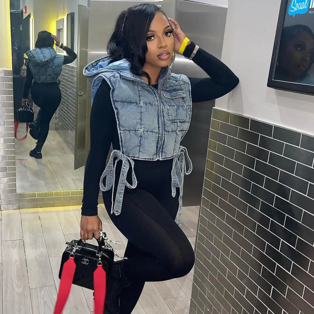 Style Loft Collection Hooded Denim Vest Jacket