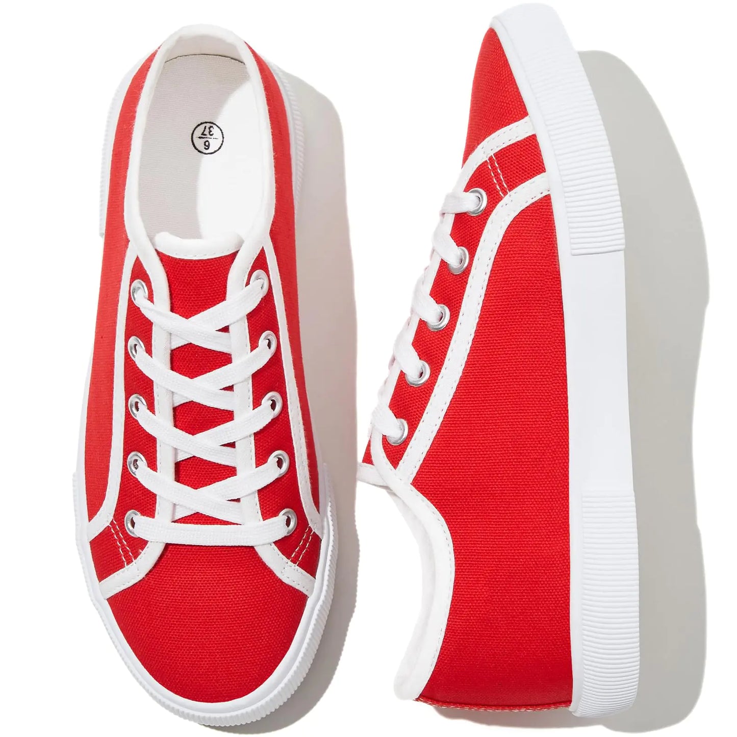Style Loft Collection Kufeiti Womens Canvas Low Tops, Red and White (Size 10.5 US)