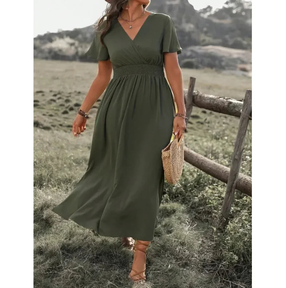 Style Loft Collection V-Neck Bell Sleeve Slit Long Dress