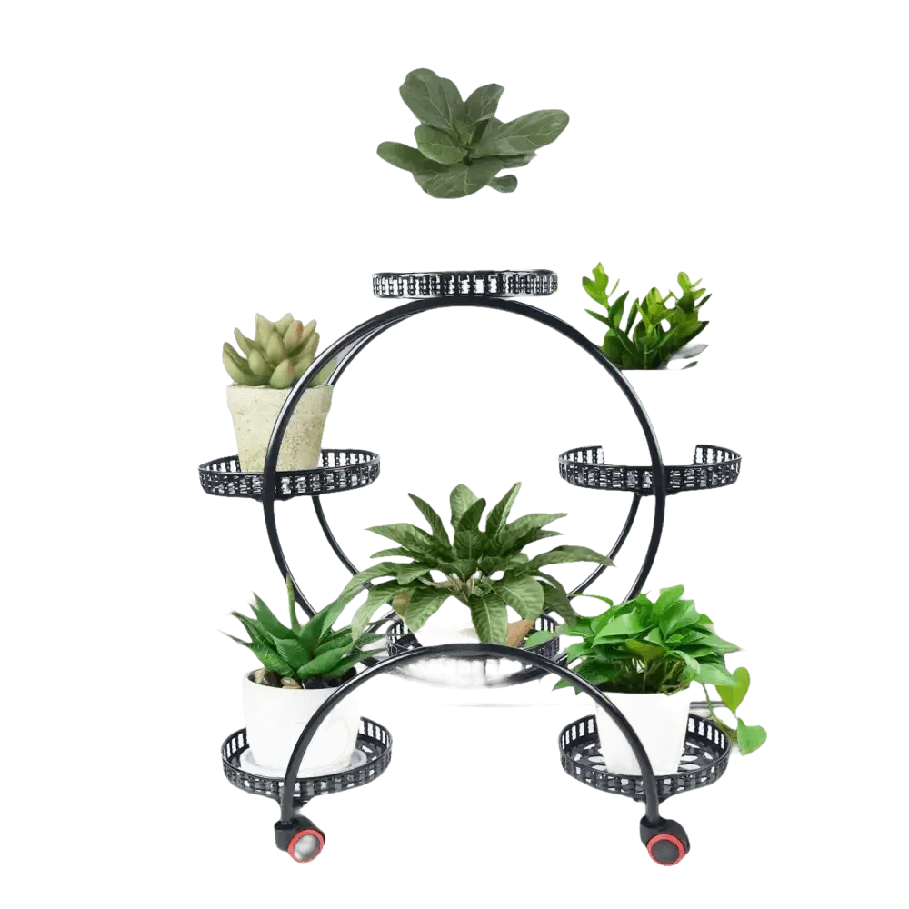 Black Metal Plant Stands Six Tier Circular Design