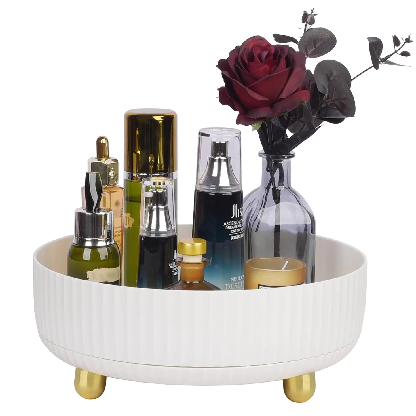 Anyoifax Makeup Perfume Organizer Tray 360 Degree Rotating Lazy Susan Skincare Lotion Organizer Spinning Cosmetics Storage for Dresser, Vanity, Bathroom Countertop, Large Ivory White 11 "