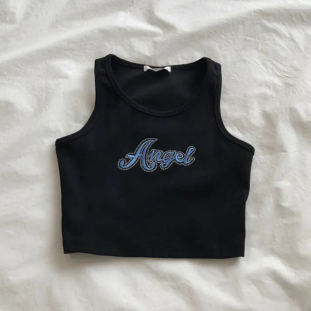 Style Loft Collection Embroidered Angel Cropped Tank Top