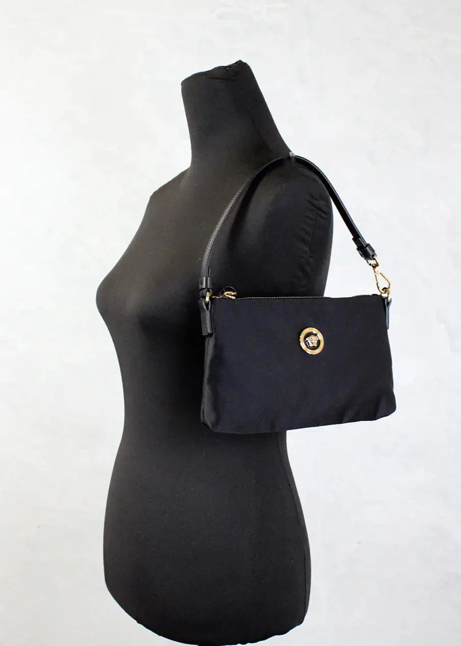 Style Loft Collection x Versace Small Flat Black Medusa Coin Nylon Fabric Pouch