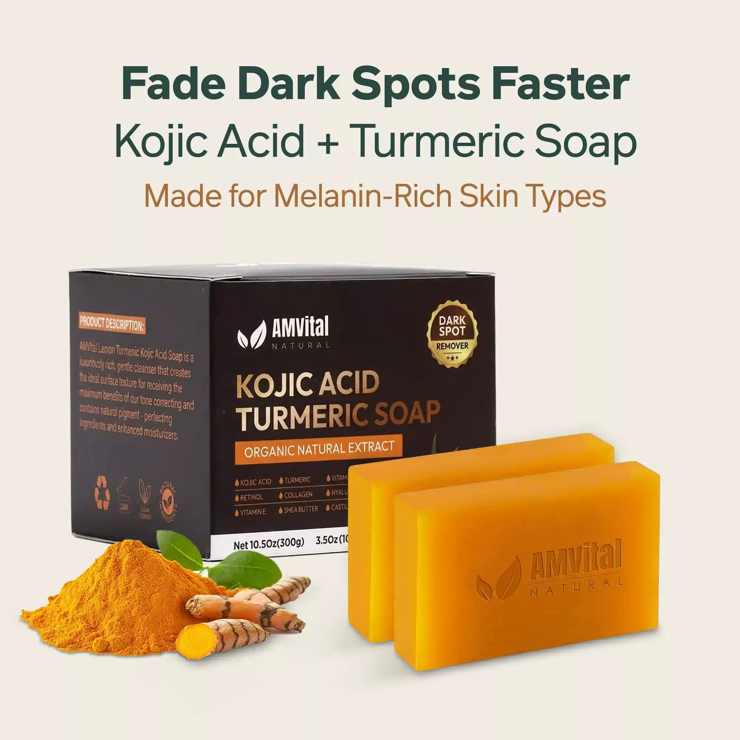 AMVital Turmeric Kojic Acid Soap Bar for Dark Spots & Uneven Tone