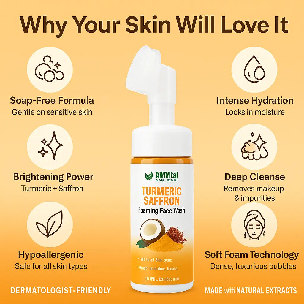AMVital Turmeric Saffron Foaming Face Wash with Cleansing Brush