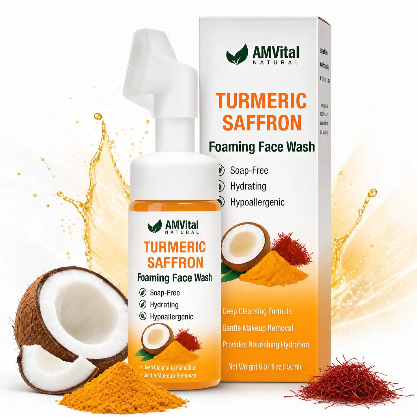 AMVital Turmeric Saffron Foaming Face Wash with Cleansing Brush