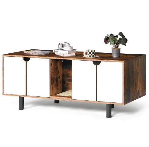 Style Loft Collection Entertainment Center with Double Hidden Cat Litter Box Enclosure