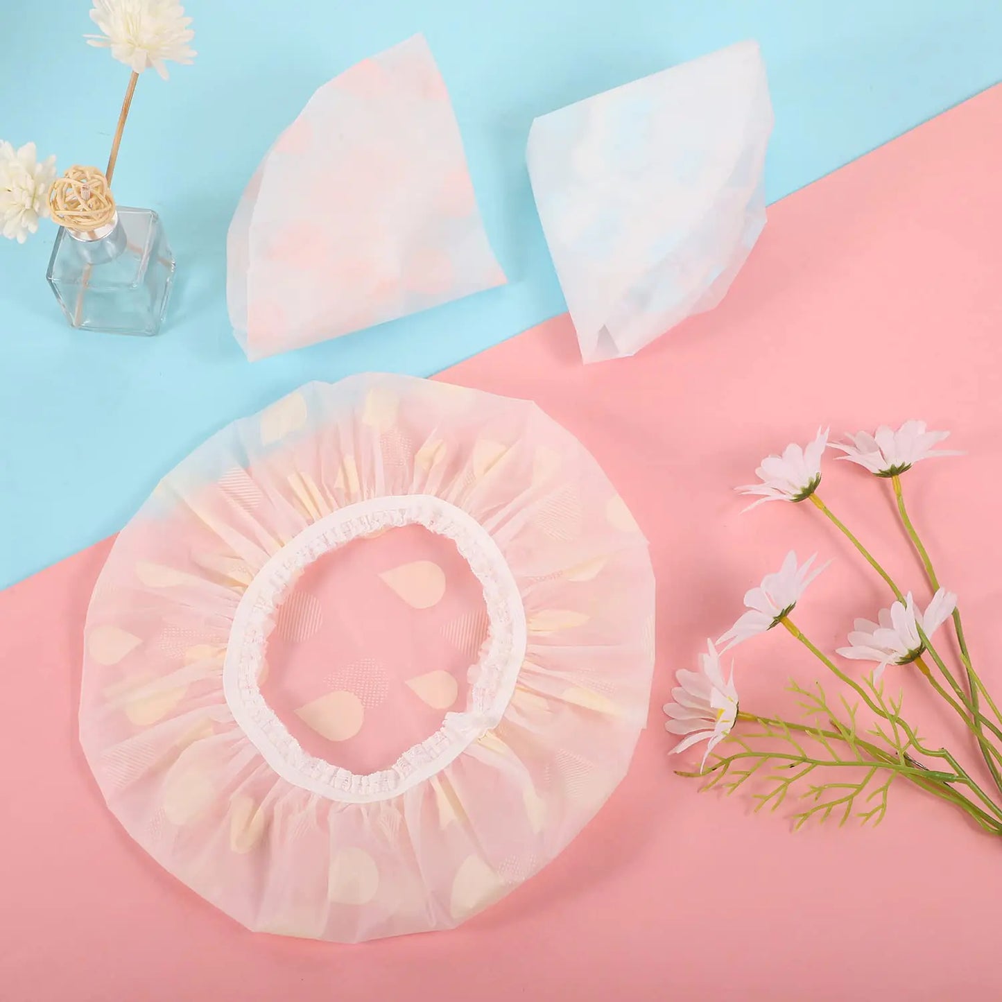 Waterproof Shower Caps, 3 Pcs Plastic Reusable Shower Caps Elastic Band Bath Caps for Women Ladies Spa Salon F