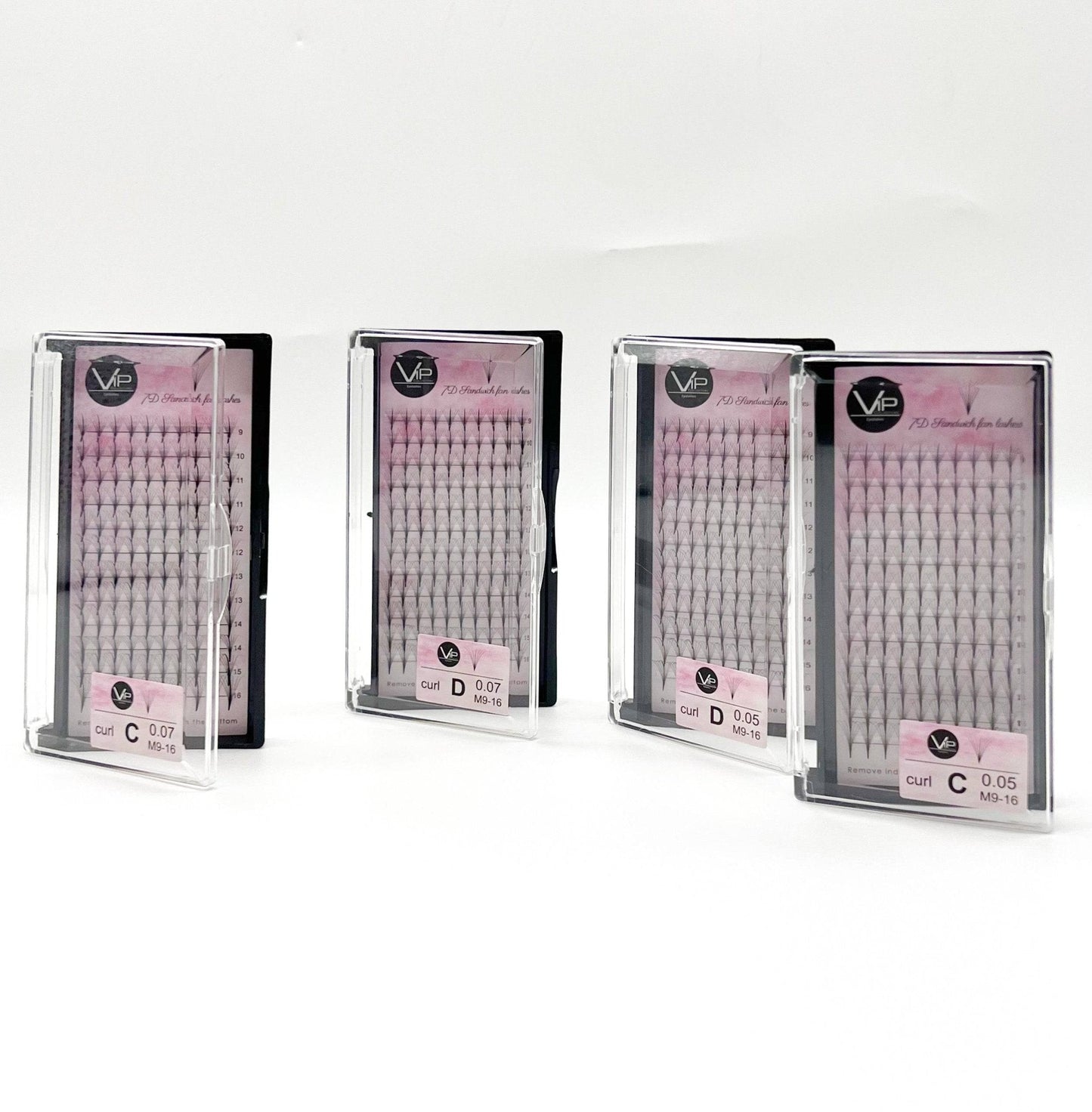 VIP 7D Sandwich Fan Lashes 0.05 12 lines C Mix - D Mix - Regular and Large Trays