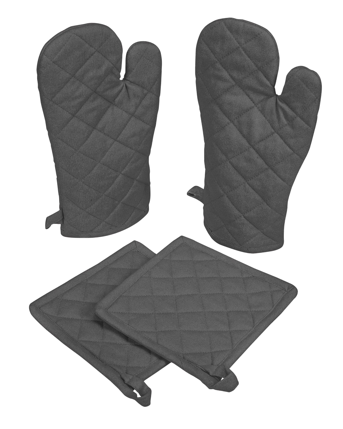 Native Fab Farmhouse Oven Mitts and Pot Holders Set of 4 Heat Resistant Non-Slip Machine Washable 100% Cotton Kitchen Pot Holders Oven Mitts Sets Grey
