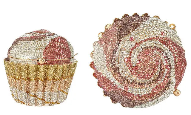 Women Blue Cupcake Evening Bag Crystal Clutch Purses Wedding Bridal Rhinestone Handbag Party Minaudiere Bag