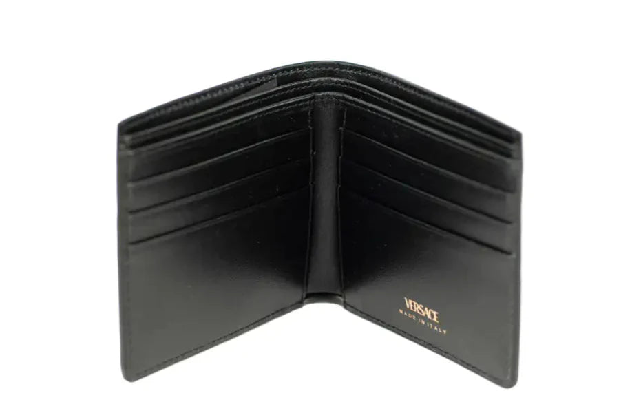 Style Loft Collection x Versace Black Leather Gold Medusa Chain Logo Bifold Wallet