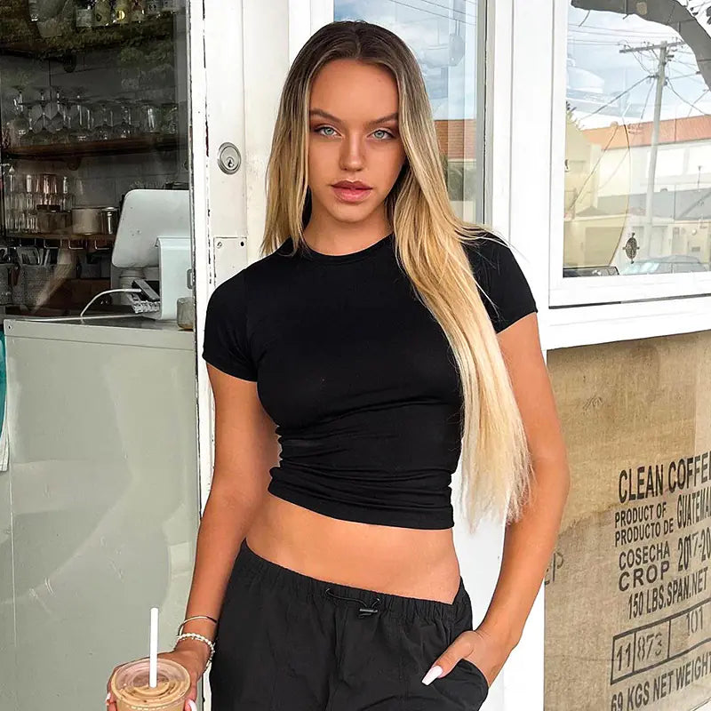 Style Loft Collection Vibin' In Durban Solid Color Cropped T-Shirt