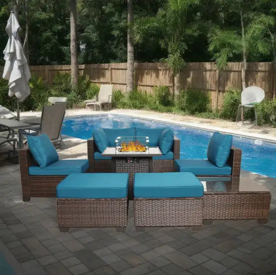 Style Loft Collection All-Weather 8-Piece Wicker Rattan Patio and Fireplace