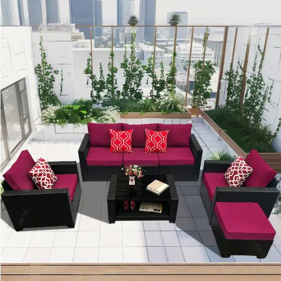 Style Loft Collection 7-Piece PE Rattan Patio Set with Coffee Table